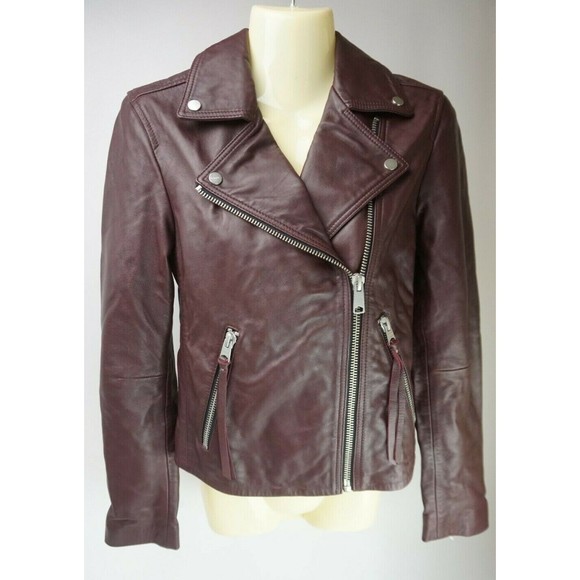 ALLSAINTS Dalby Burgundy Leather Biker Jacket Women’s Size 4